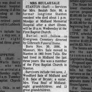 Obituary for SALE 1 BEULAH STANTON