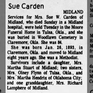Obituary for Sue W. Carden